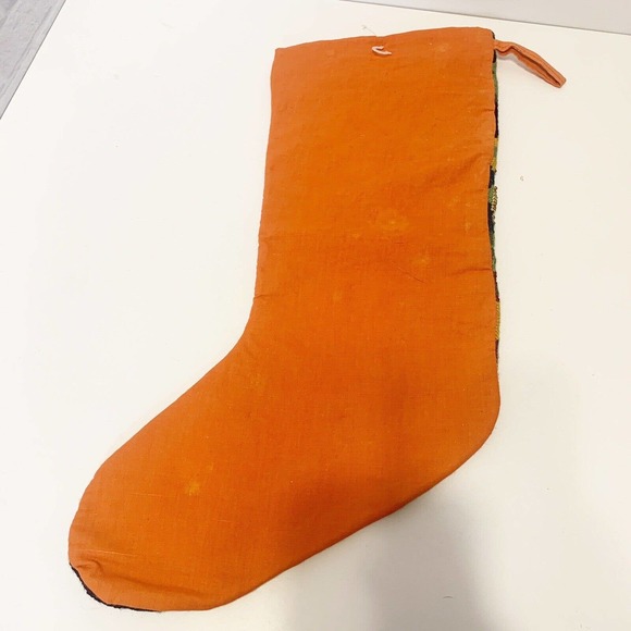 Vintage Needlepoint Santa Christmas Stocking Embroidered Beaded 20 inch - Picture 2 of 4